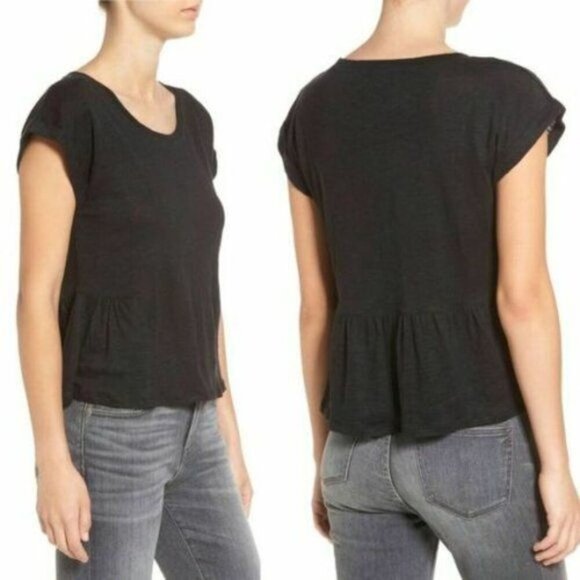 Madewell Womens Black Linen Peplum Top Size XL - Picture 4 of 11